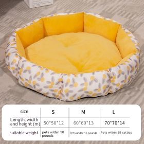 Octagonal Cage Pet Bed Universal Fleece Lining (Option: Yellow-M)