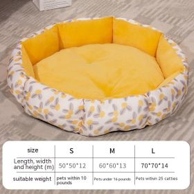 Octagonal Cage Pet Bed Universal Fleece Lining (Option: Yellow-S)