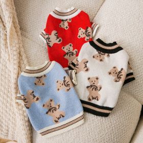 Dog Striped Knitted Sweater Cardigan Clothing (Option: Beige Full Printed Bear-XS)