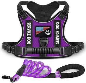 Shock Absorption Comfortable Night Vision Reflective Pet Harness Dog Vest Traction Chest Strap (Option: Purple With Rope-L)